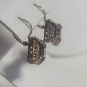 E133  Vintage Smoky and White Topaz Earrings